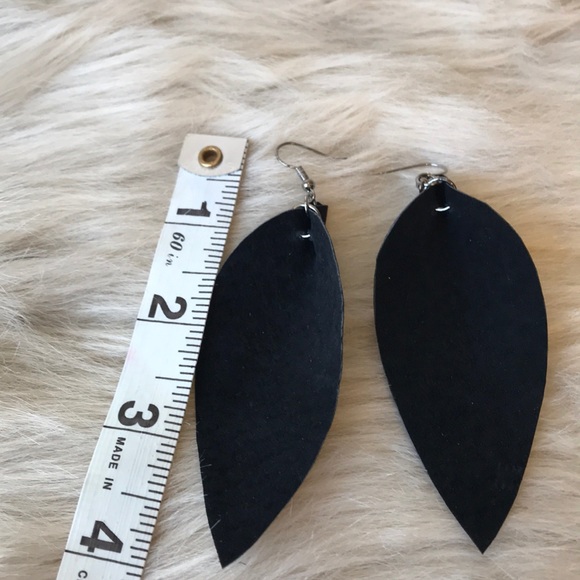 Black Genuine Leather Earrings - Picture 3 of 6